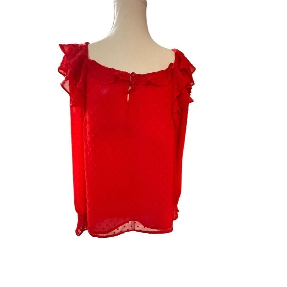 Halogen Women's Red Textured Ruffle Blouse Size M Long Sleeve Casual